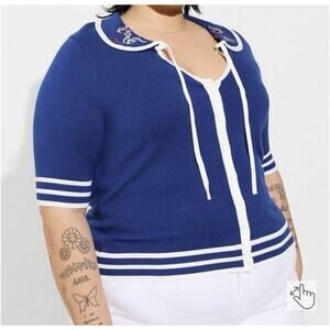 NWT Torrid Retro Chic Womens Cropped Cardigan Sweater 5X Nautical Pin Up Blue‎